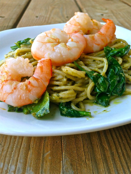 Shrimp and Spinach Creamy Pesto Pasta (Gluten-Free, Dairy-Free